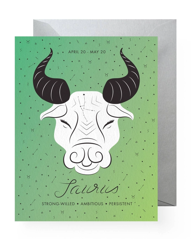 Zodiac Astrology Birthday Greeting Card - Taurus (April 20 - May 20) - Strong Willed, Ambitious, Persistent - Mellow Monkey