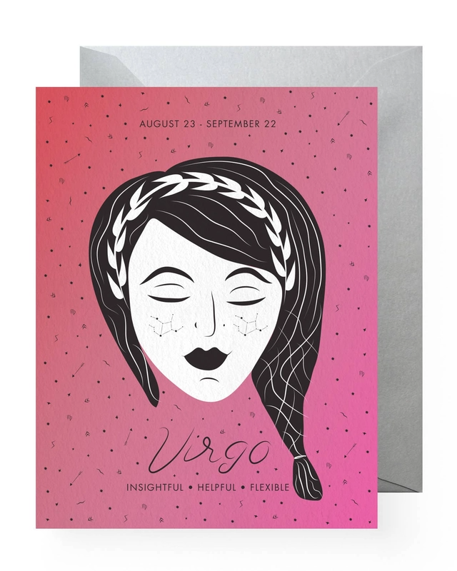 Zodiac Astrology Birthday Greeting Card - Virgo (August 23 - September 22) - Insightful, Helpful, Flexible - Mellow Monkey