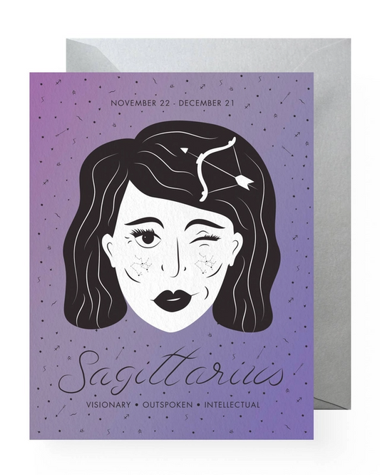 Zodiac Astrology Birthday Greeting Card - Sagittarius (November 22 - December 21) - Visionary, Outspoken, Intellectual - Mellow Monkey