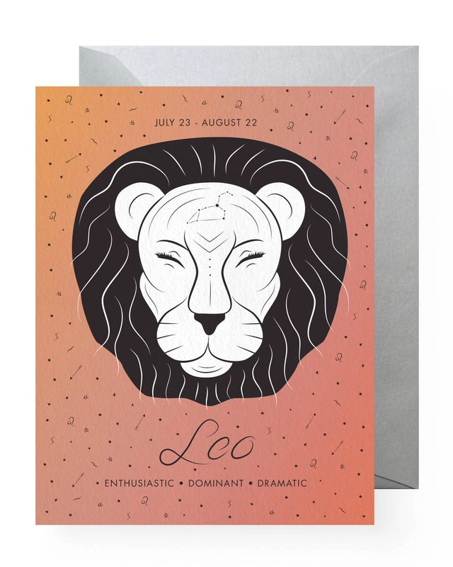 Zodiac Astrology Birthday Greeting Card - Leo (July 23-August 22) - Enthusiastic, Dominant, Dramatic - Mellow Monkey