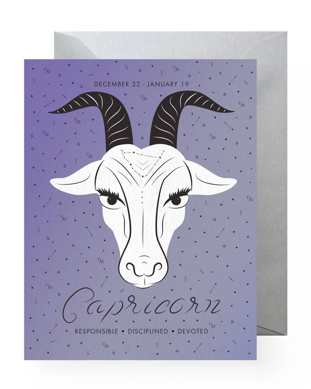 Zodiac Astrology Birthday Greeting Card - Capricorn (December 22 - January 19) - Responsible, Disciplined, Devoted - Mellow Monkey