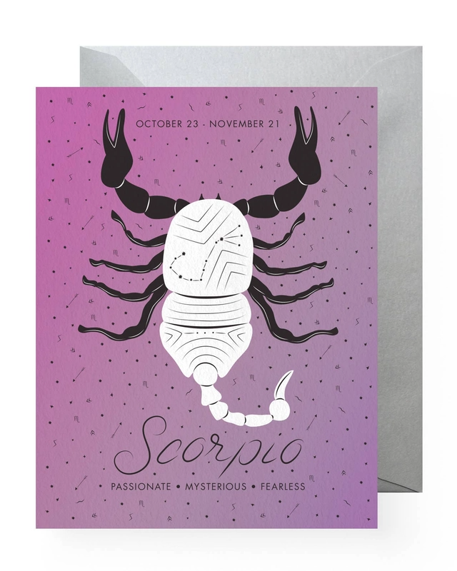 Zodiac Astrology Birthday Greeting Card - Scorpio (October 23-November 21) - Passionate, Mysterious, Fearless - Mellow Monkey