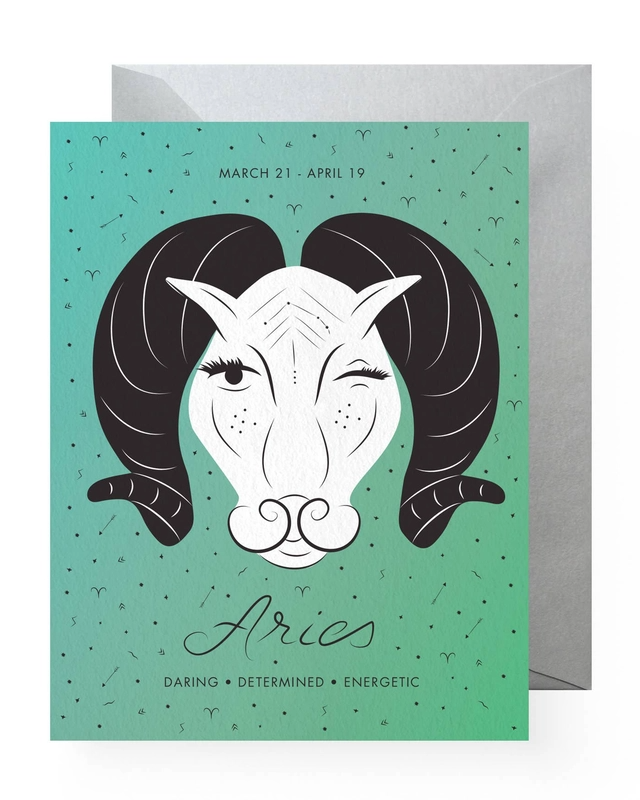 Zodiac Astrology Birthday Greeting Card - Aries (March 21-April 19) - Daring, Determined, Energetic - Mellow Monkey