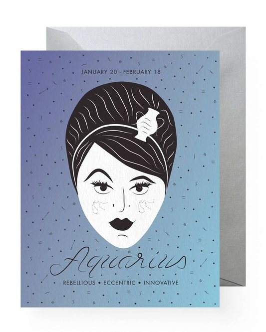 Zodiac Astrology Birthday Greeting Card - Aquarius (January 20-February 18) - Rebellious, Eccentric, Innovative - Mellow Monkey