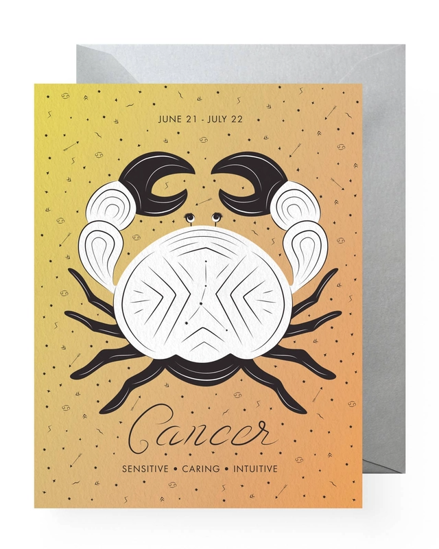 Zodiac Astrology Birthday Greeting Card - Cancer (June 21-July 22) - Sensitive, Caring, Intuitive - Mellow Monkey