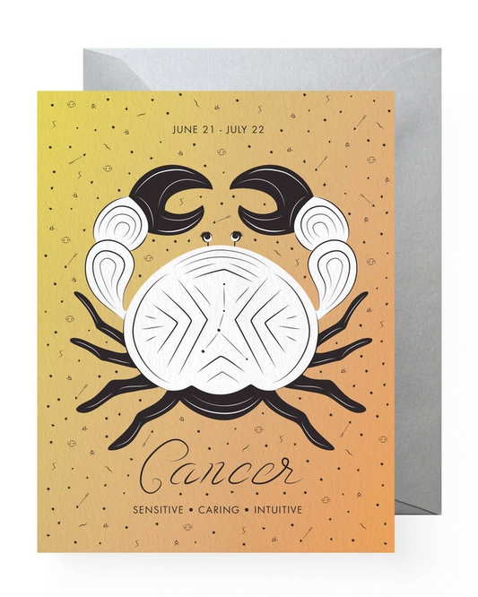 Zodiac Astrology Birthday Greeting Card - Cancer (June 21-July 22) - Sensitive, Caring, Intuitive - Mellow Monkey