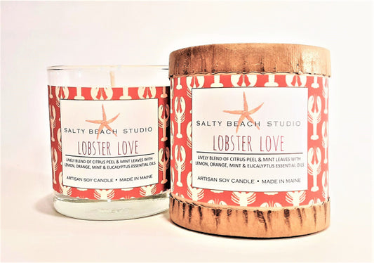 Salty Beach Studio - Lobster Love Artisan Soy Candle - Citrus Peel, Mint Leaves, Lemon, & Eucalyptus - 11-oz - Mellow Monkey