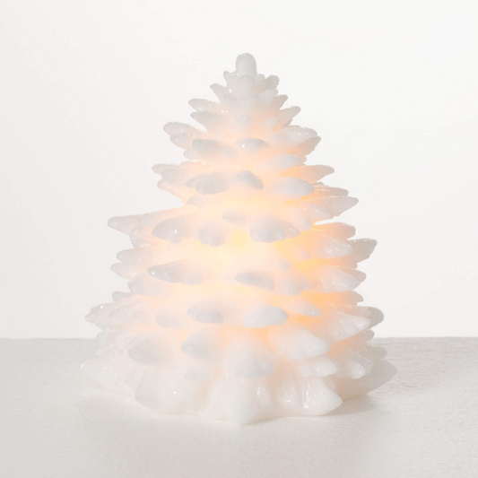 White Glitter Tree LED Candle - 5.5" - Mellow Monkey