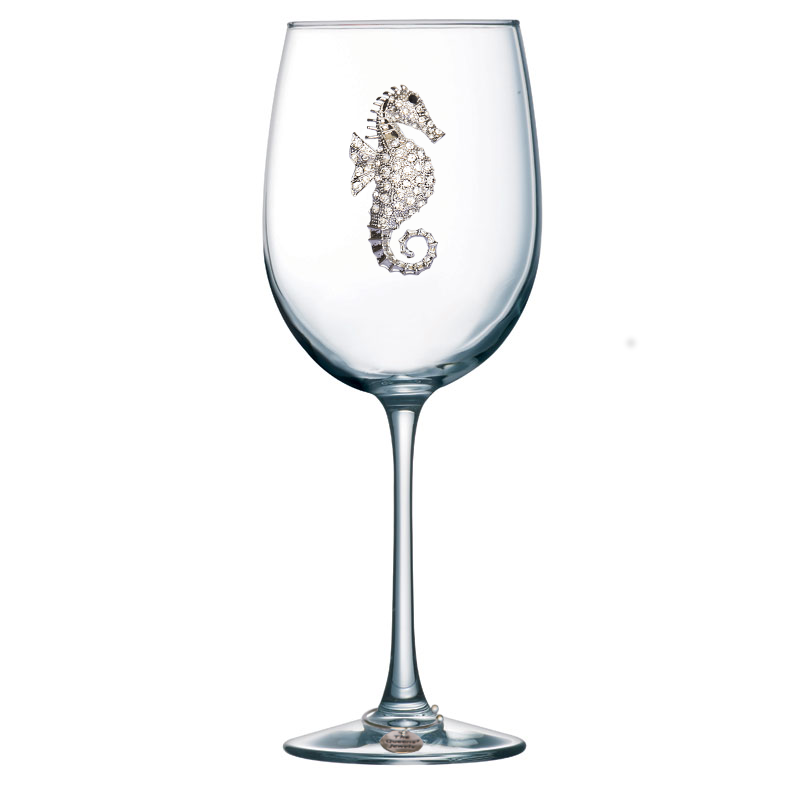 Seahorse Jeweled Stemmed Wine Glass with Wine Charm - Mellow Monkey