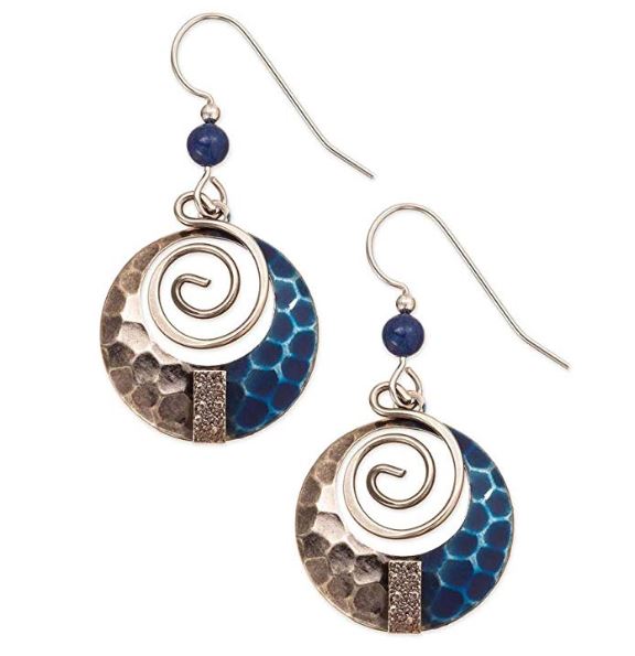 Silver Forest Navy and Antique Silvertone Circle Dangle Earrings - Mellow Monkey