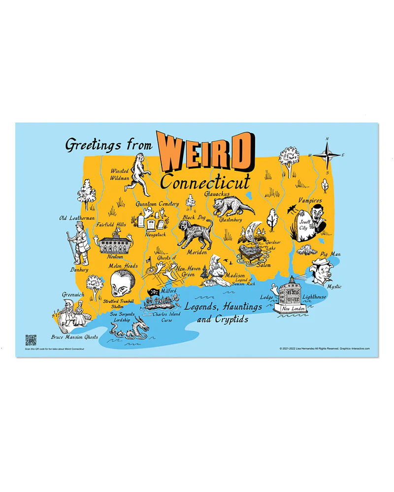 Greetings From Weird Connecticut - Poster Print - 11-in x 17-in - Mellow Monkey