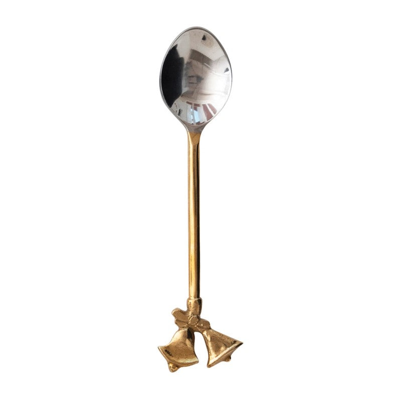 Steel and Brass Spoon with Holiday Bell Handle - 5-1/2-in - Mellow Monkey