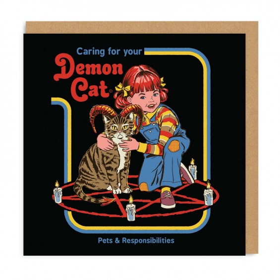 Caring For Your Demon Cat Square Greeting Card - Mellow Monkey