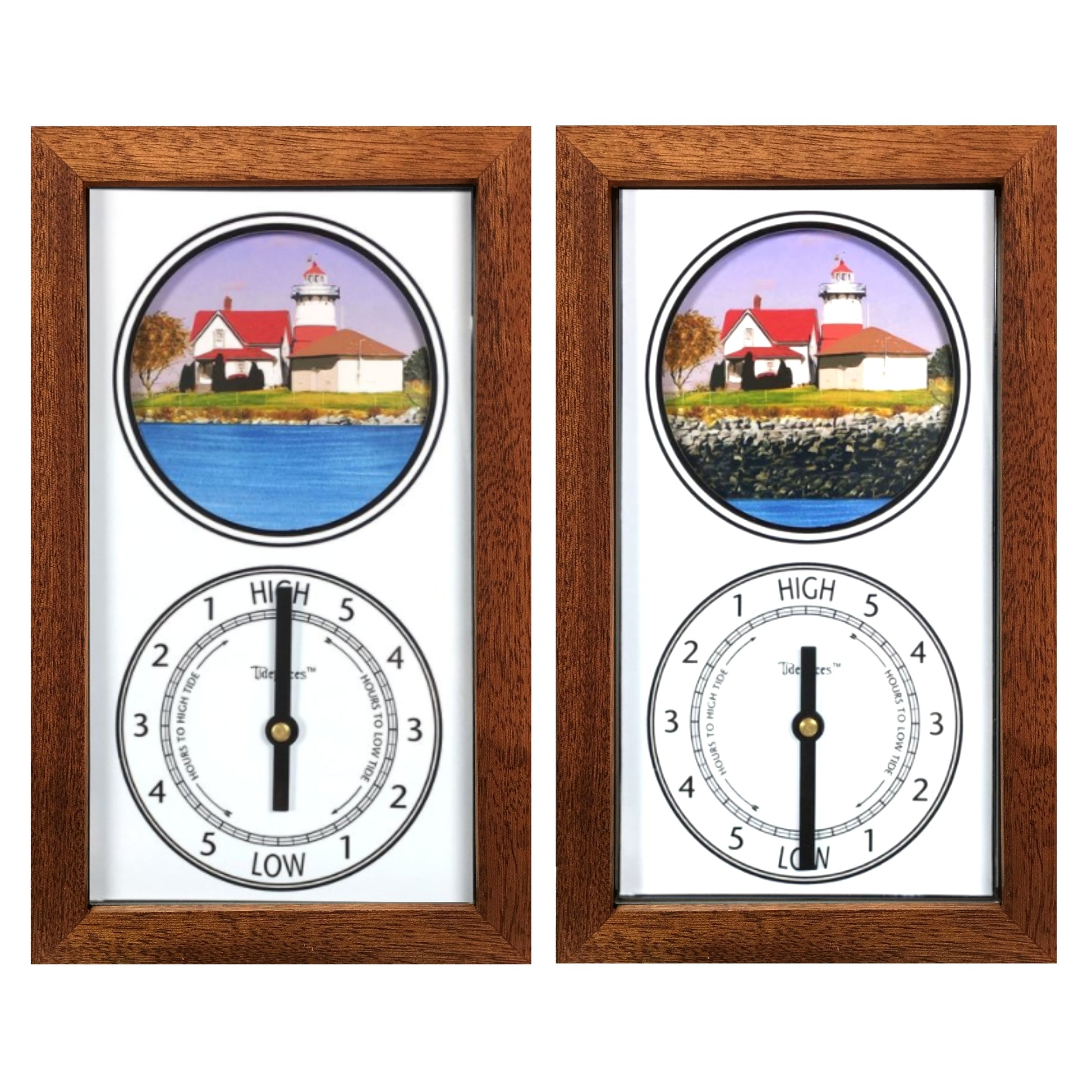 Tidepieces by Alan Winick - Stratford Point Lighthouse Tide Clock - Mahogany Frame - Mellow Monkey