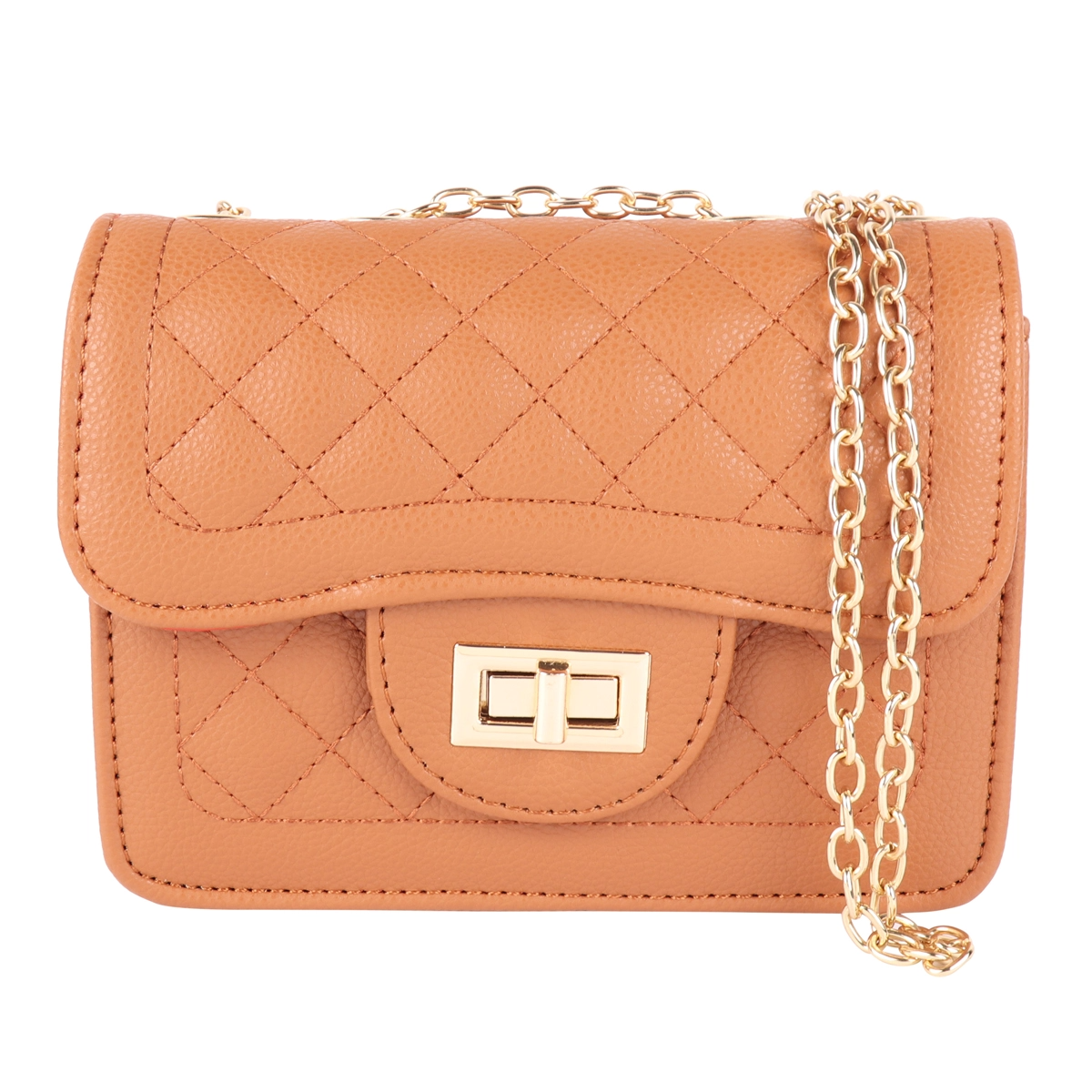 Quilted Diamond Leather Cross Body Bag - Tan - Mellow Monkey