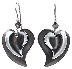 Silver Forest Of Vermont Layered Modern Hearts with Faceted Bead Earrings - Mellow Monkey