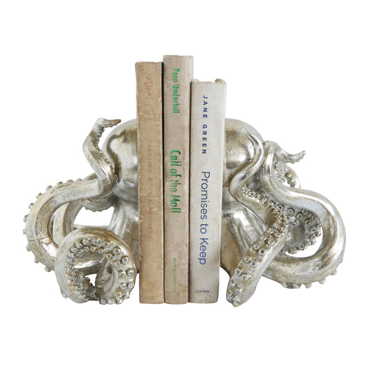 Octopus Shaped Silver Resin Bookends (Set of 2 Pieces) - Mellow Monkey