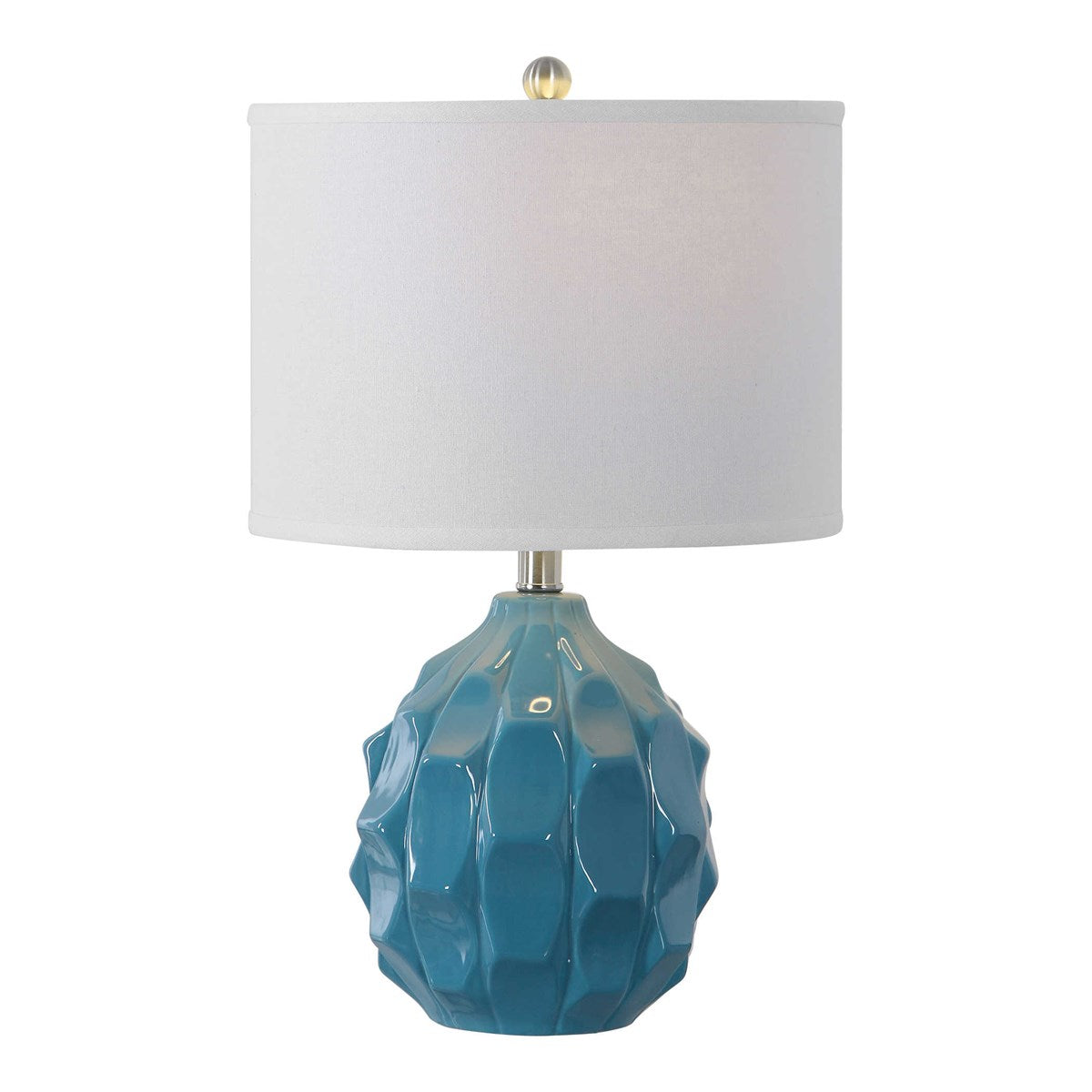 Scalloped Light Blue Ceramic Table Lamp - 21-in - Mellow Monkey