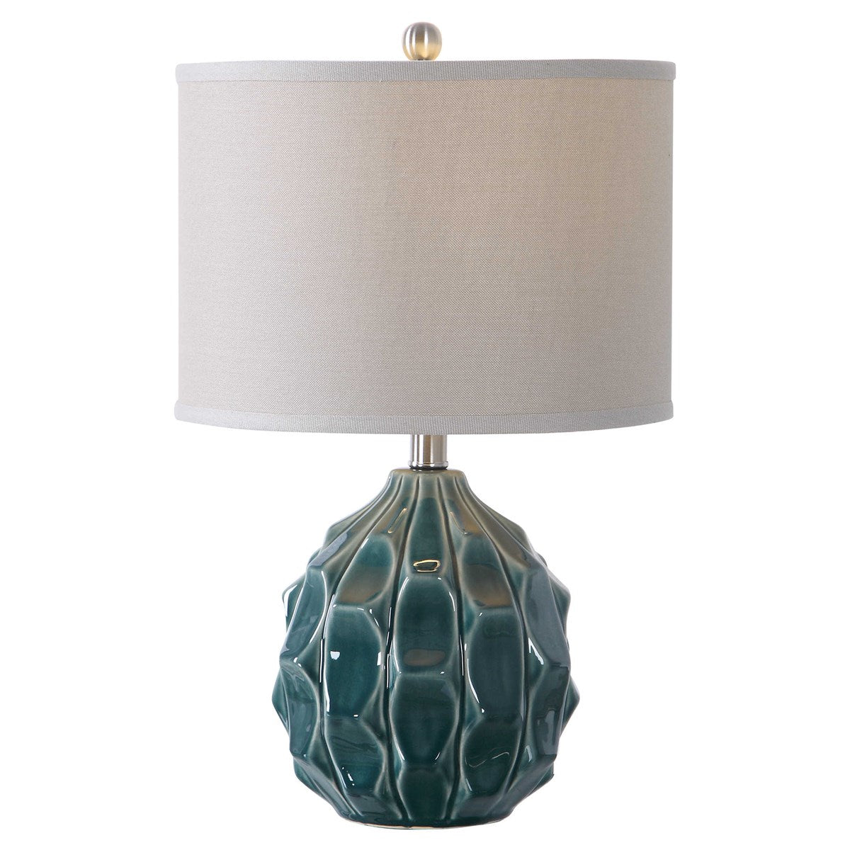 Scalloped Light Olive Gray Ceramic Table Lamp - 21-in - Mellow Monkey