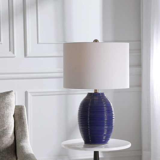 Indigo Blue Rib Texture Table Lamp - 24-in - Mellow Monkey