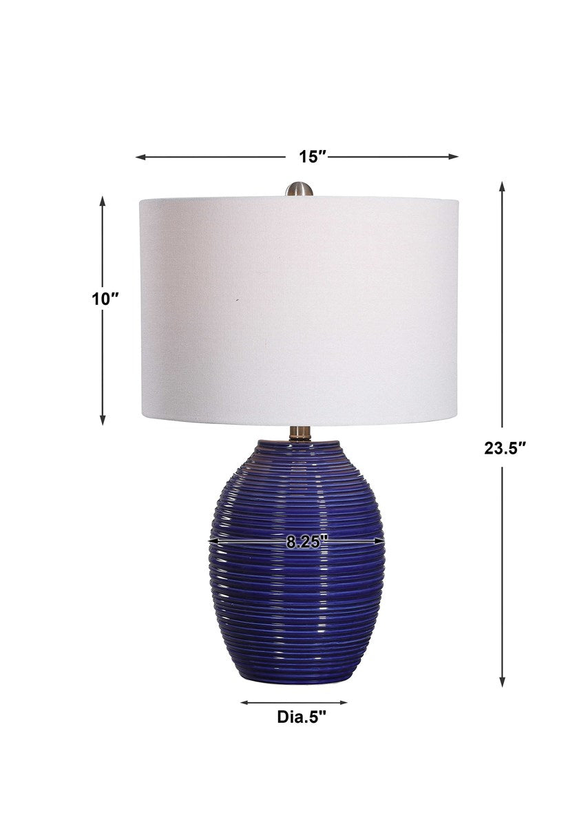 Indigo Blue Rib Texture Table Lamp - 24-in - Mellow Monkey