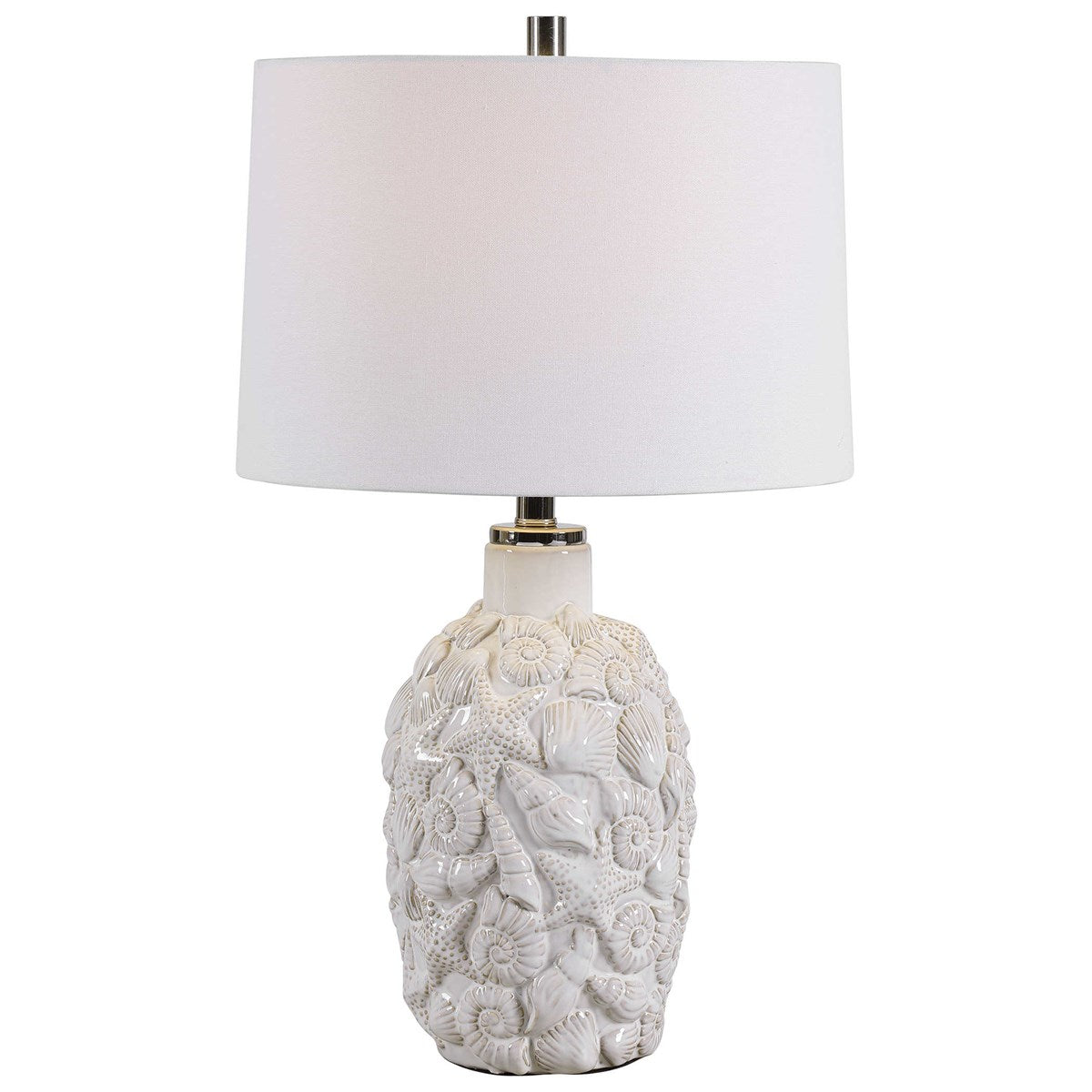 Seashell And Starfish White Ceramic Table Lamp - 26-in - Mellow Monkey