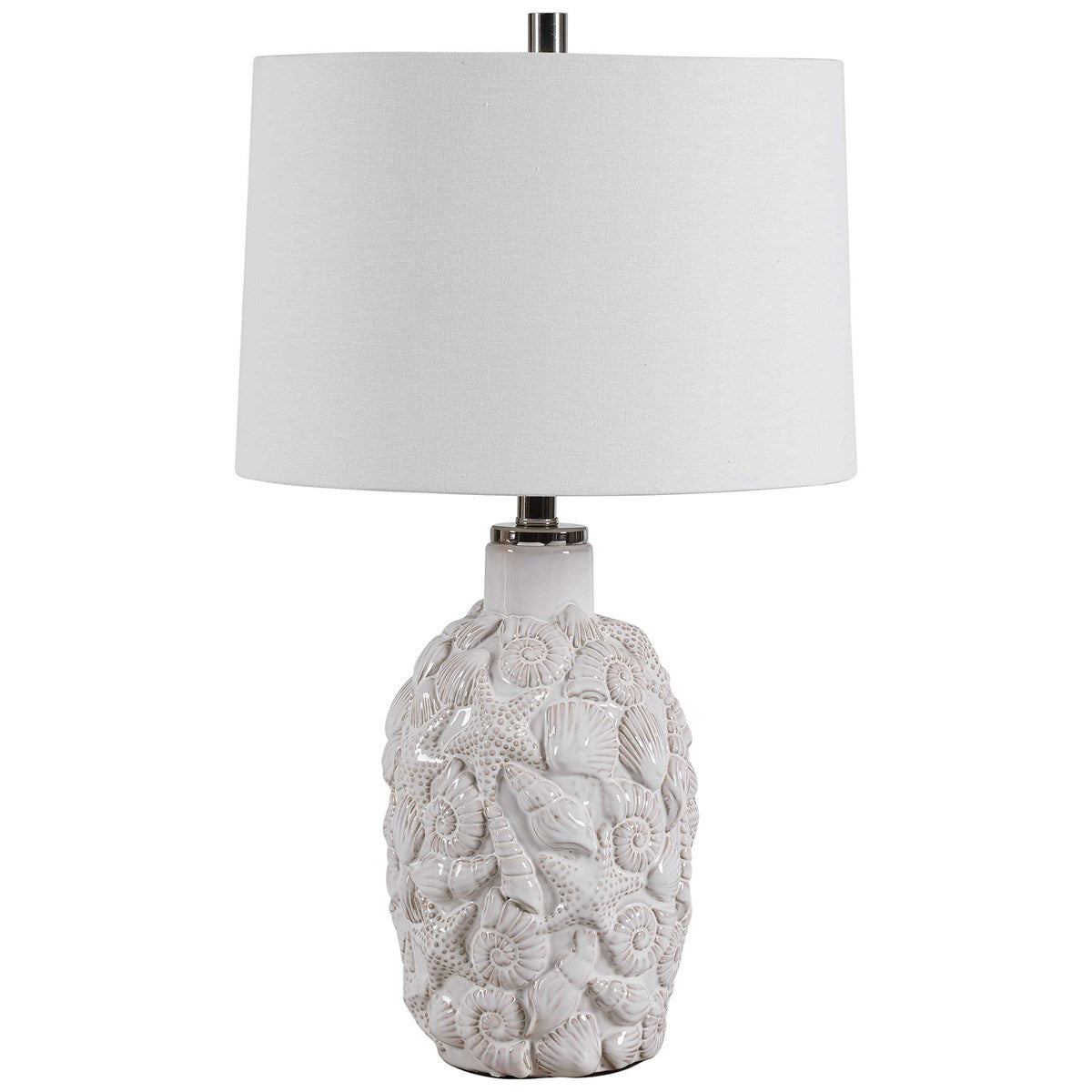 Seashell And Starfish White Ceramic Table Lamp - 26-in - Mellow Monkey