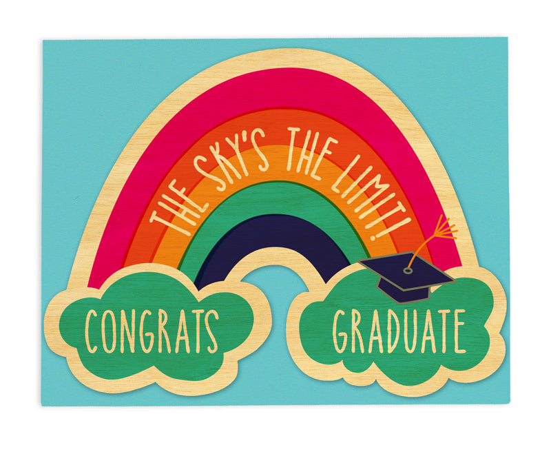 Graduation Congratulations Rainbow Real Wood Greeting Card - Mellow Monkey