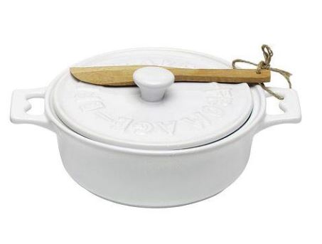 Stoneware Brie Baker with Wood Spreader - 7-in - Mellow Monkey