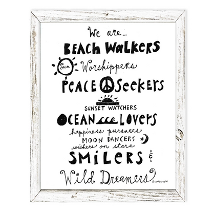 Beach Walker - Rustic Framed Shelf Art - 7.75" x 9.75" - Mellow Monkey
