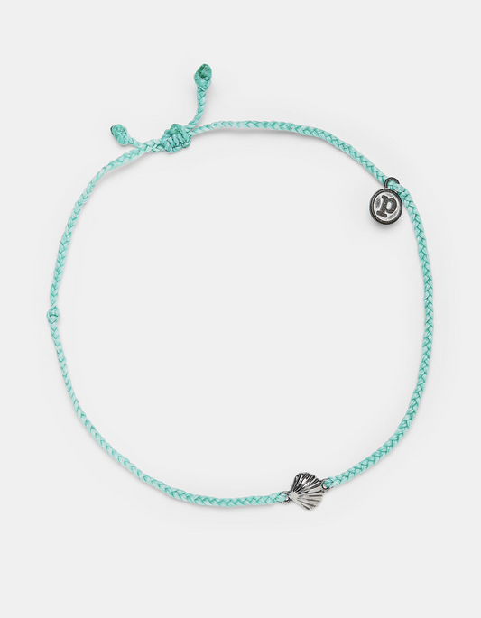 Puravida Scallop Charm Silver Anklet - Seafoam - Mellow Monkey