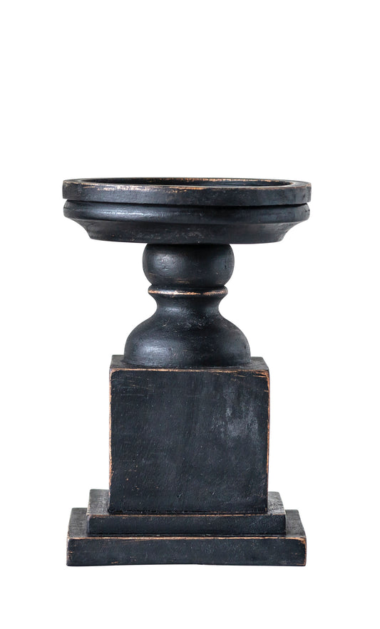 Small Black Hand-Carved Mango Wood Candleholder - Mellow Monkey