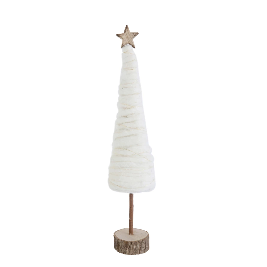 Wool Christmas Tree with Star and Wood Base - 18-in - Mellow Monkey