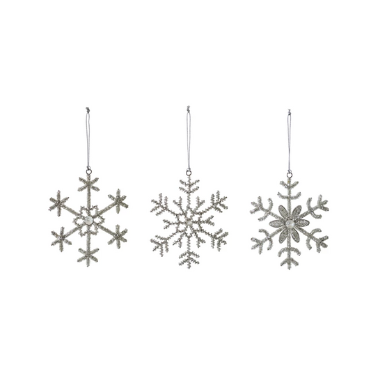 Glass Bead and Jewel Snowflake Ornament - 3 Styles - Mellow Monkey