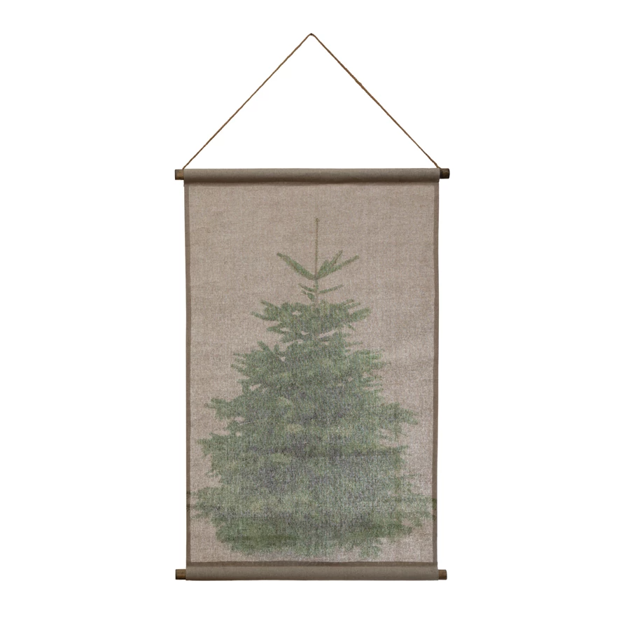 Holiday Canvas Scroll Wall Décor with Christmas Tree and Hanger - 25-in - Mellow Monkey