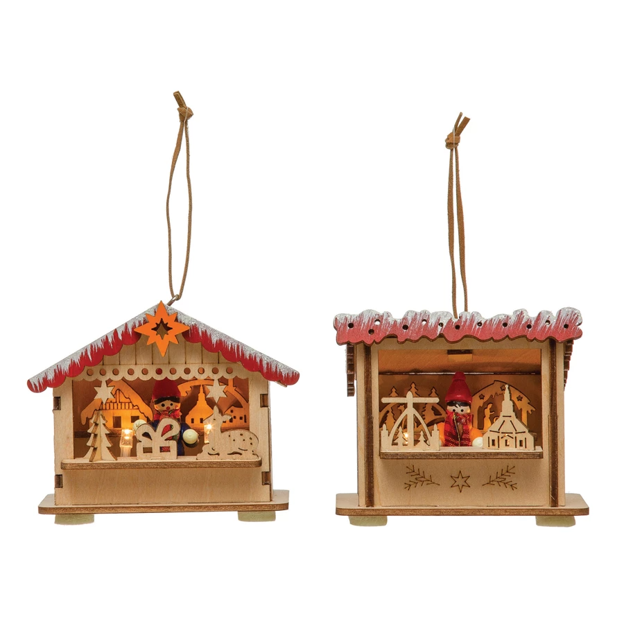 Holiday Vendor Stall with LED Light - Ornament - 3-3/4-in - Mellow Monkey