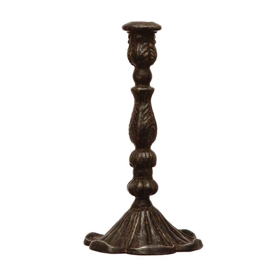 Distressed Cast Iron Candle Taper Holder - Black Finish - 9-1/2"H - Mellow Monkey