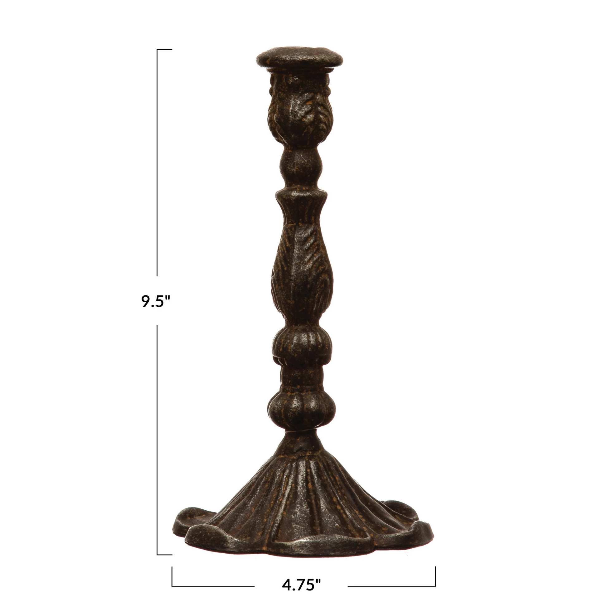 Distressed Cast Iron Candle Taper Holder - Black Finish - 9-1/2"H - Mellow Monkey