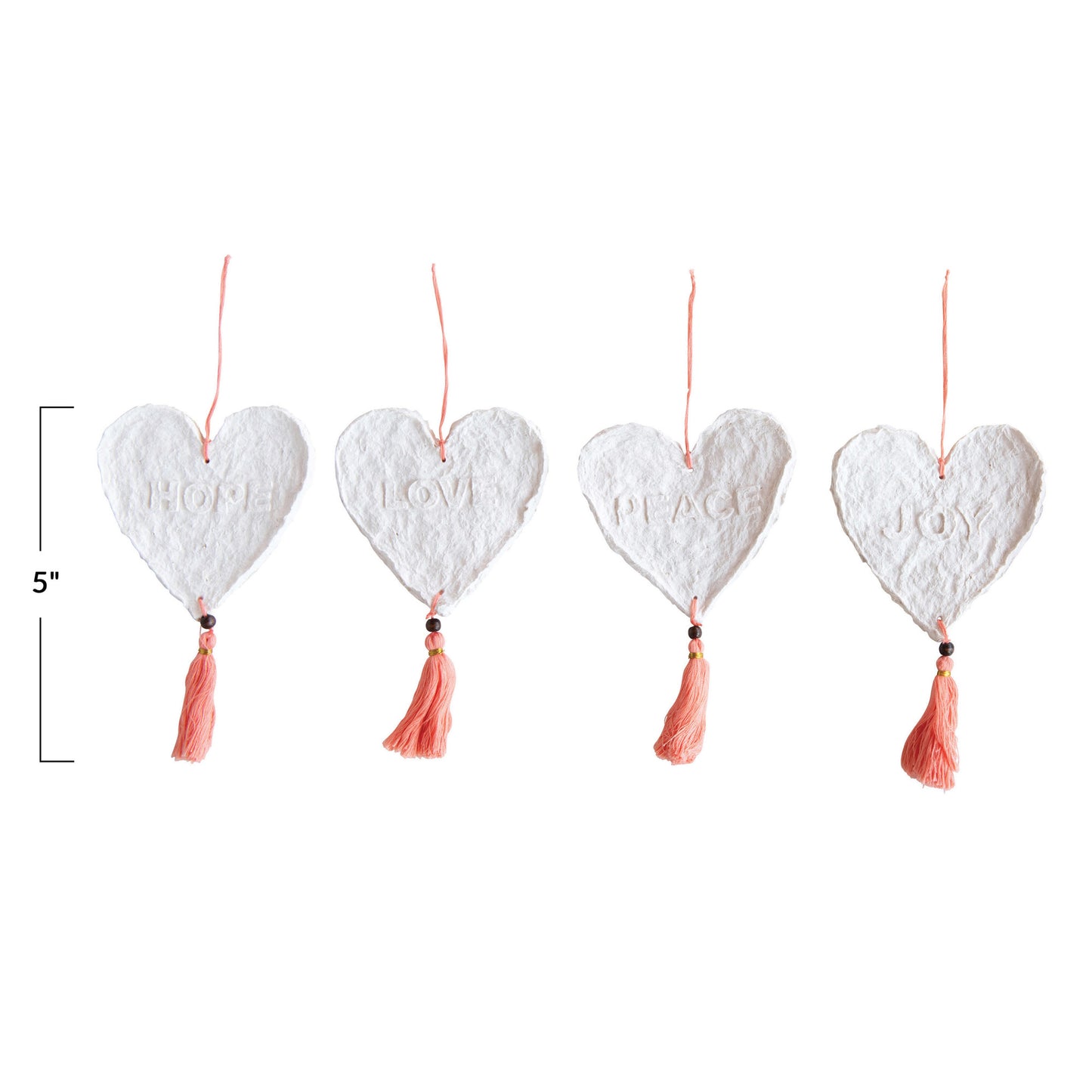 Recycled Paper Mache Heart Ornament - 5-in - 4 Styles - Mellow Monkey