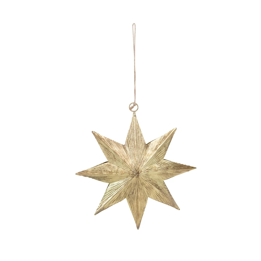 Embossed Metal Two-Sided Star Ornament - 8" - Mellow Monkey
