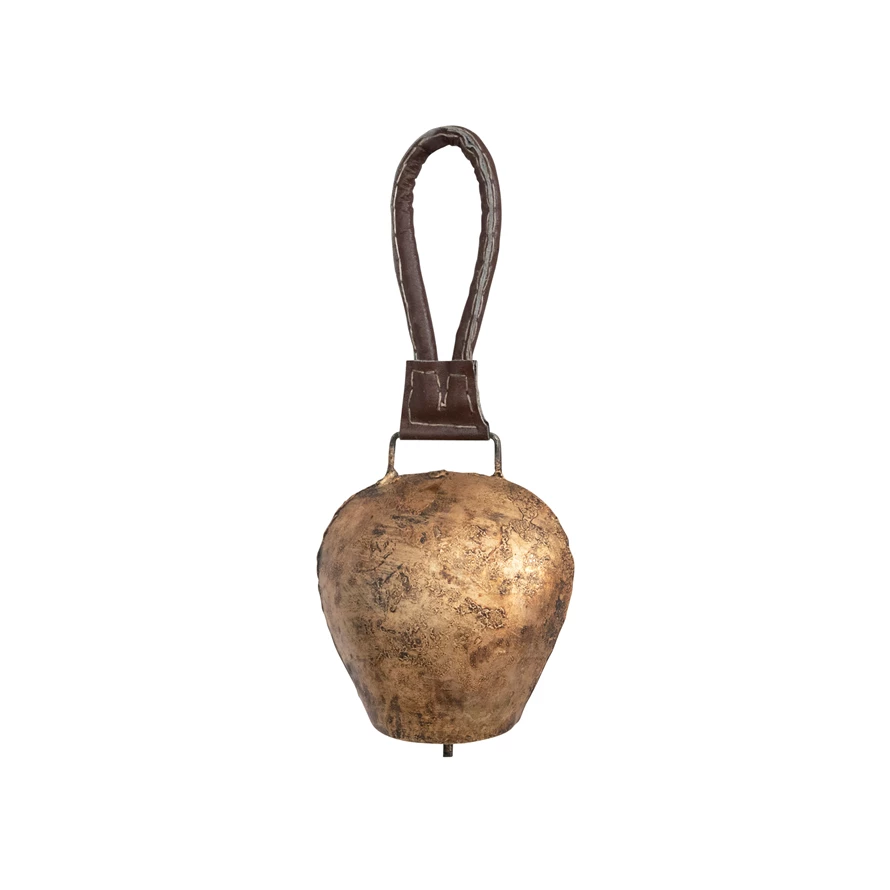 Metal Bell With Leather Hanger - 11-in - Mellow Monkey