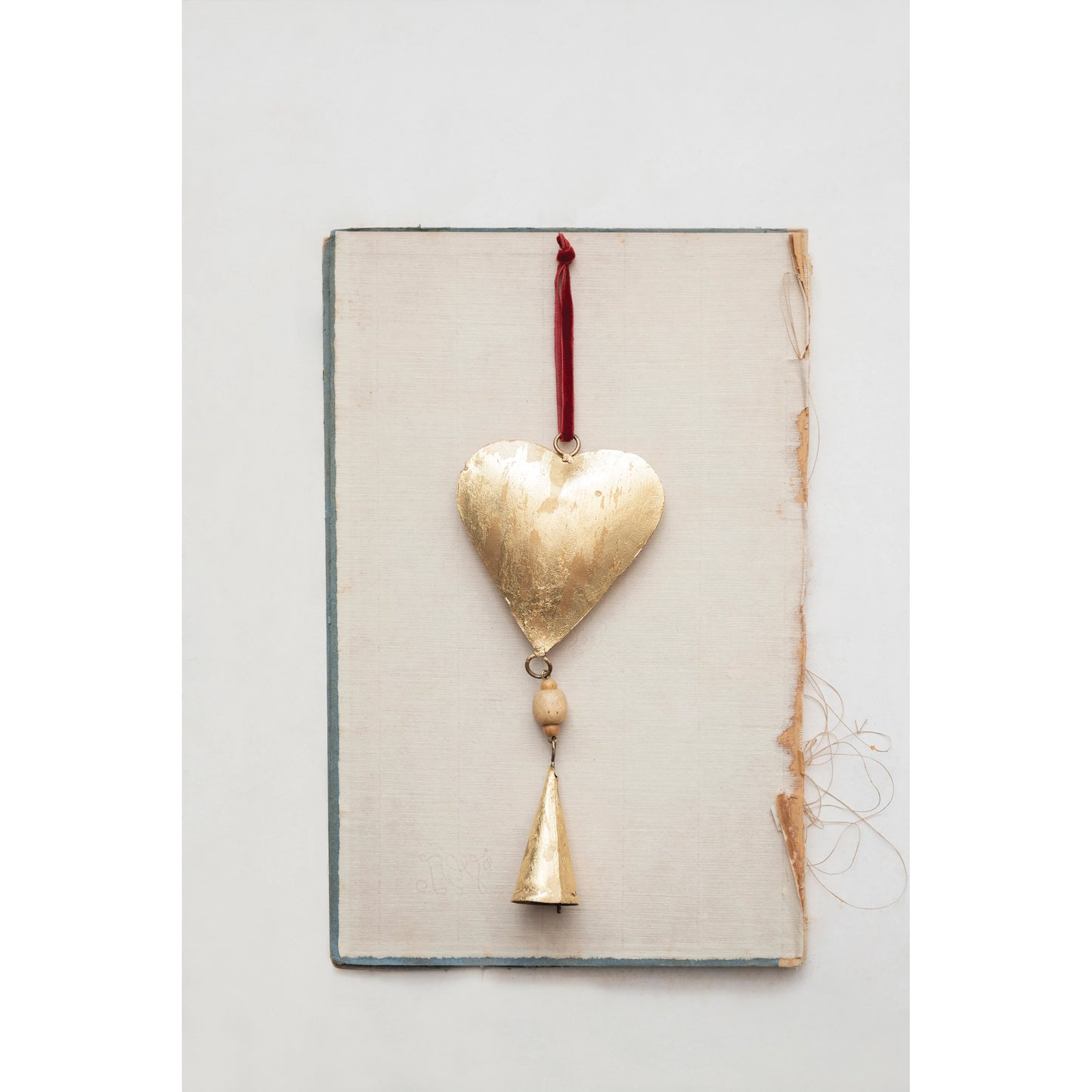 Metal Heart Ornament w/ Wood Beads - 9-in - Mellow Monkey