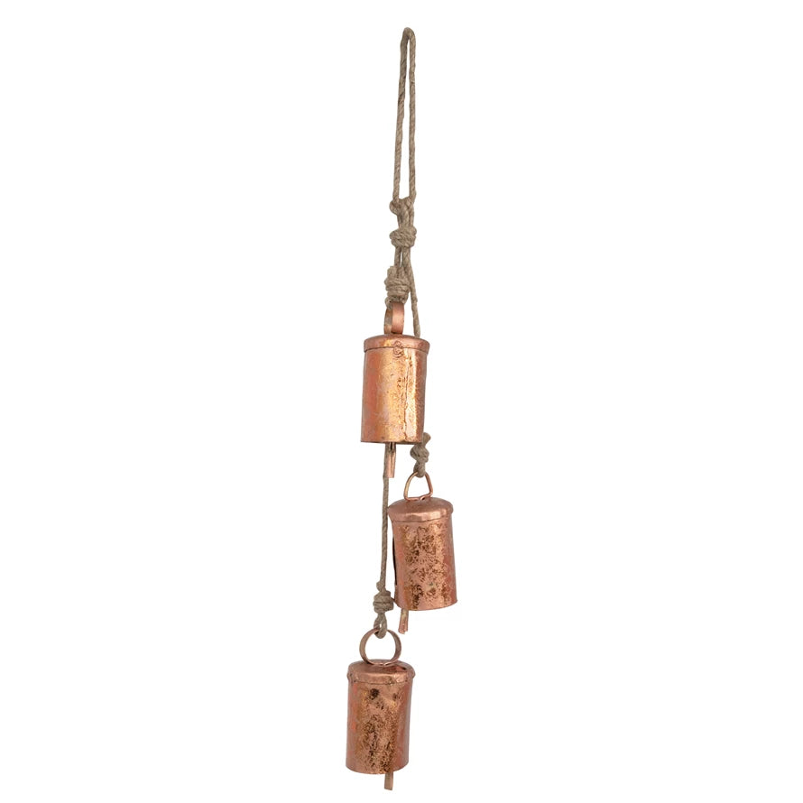 Distressed Copper Hanging Metal Bells - 11-inch - Mellow Monkey