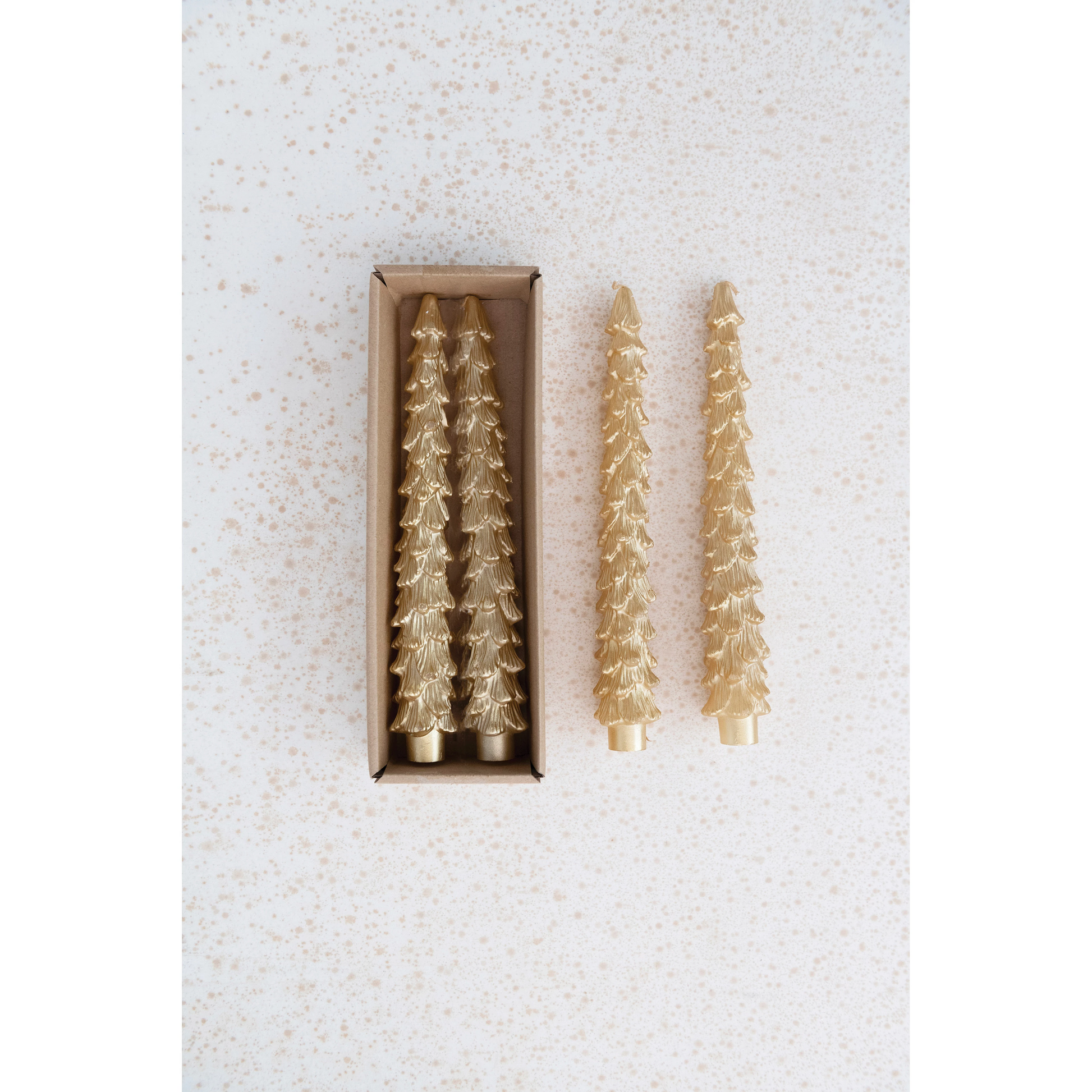 Unscented Gold Tree Shaped Taper Candles - Set of 2 - 10"H - Mellow Monkey