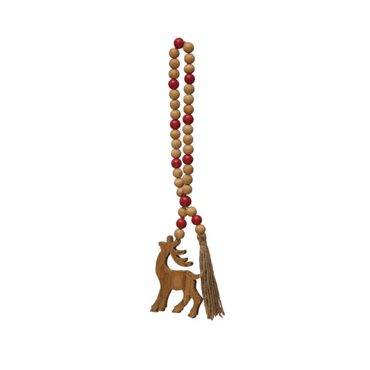 Wood Beads with Reindeer Icon and Jute Tassel - 17" - Mellow Monkey