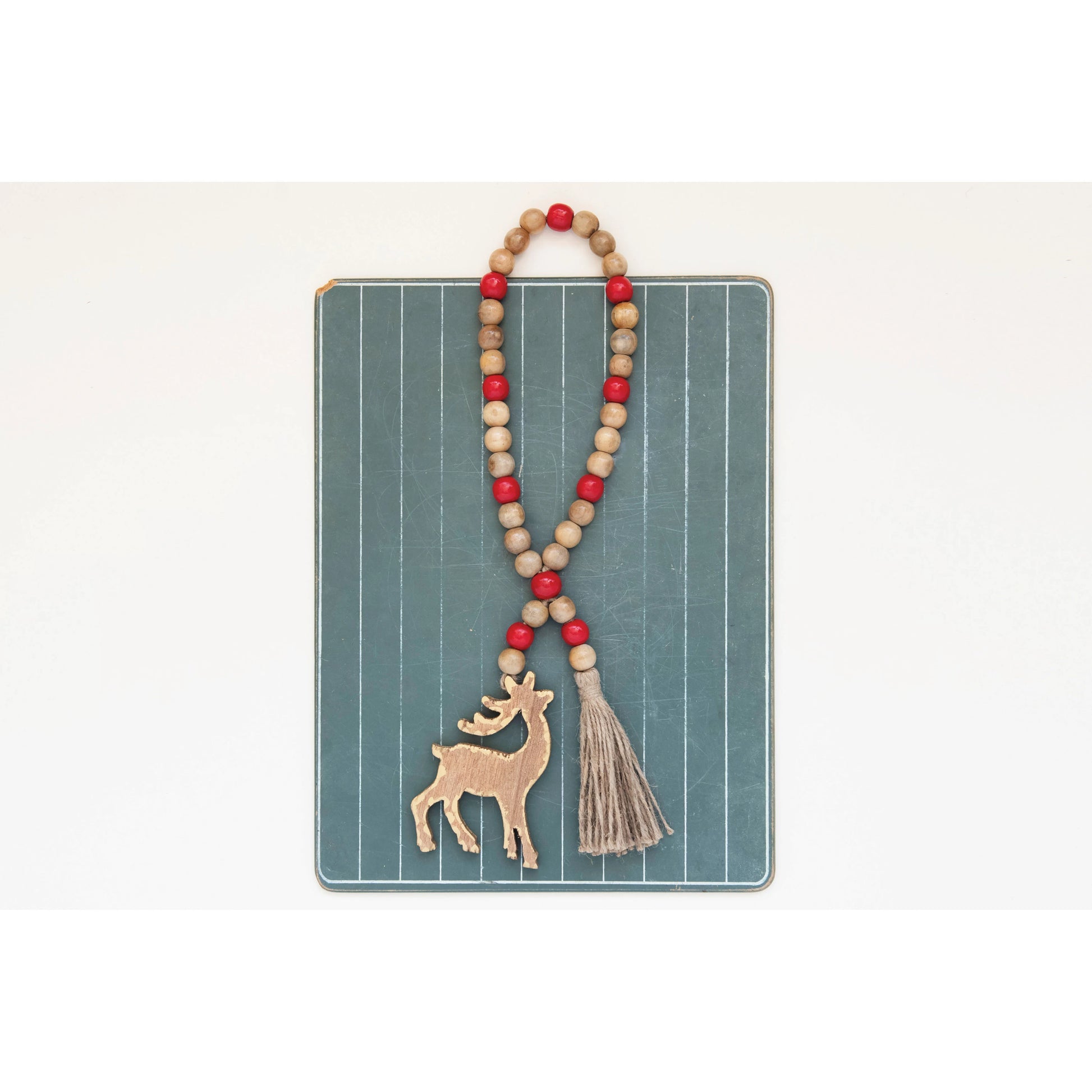 Wood Beads with Reindeer Icon and Jute Tassel - 17" - Mellow Monkey