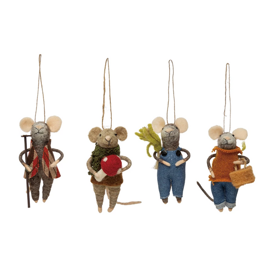 Wool Felt Gardening Mouse Ornament -5-in - Mellow Monkey