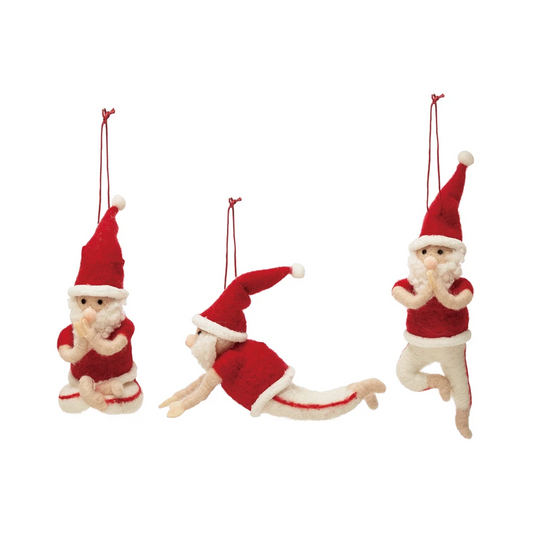 Wool Felt Yoga Santa Ornament - 3-3/4" - Mellow Monkey