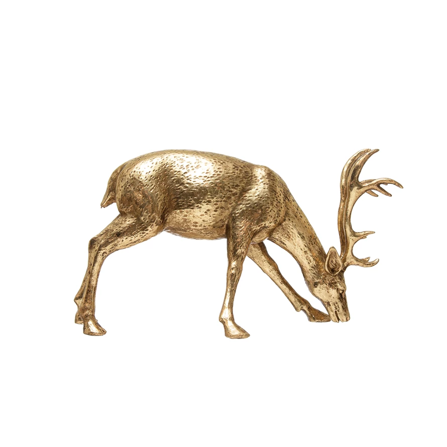 Bowing Resin Deer with Gold Finish - 13-in - Mellow Monkey