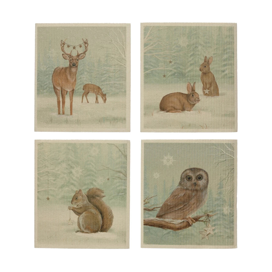 Holiday Forest Animal Swedish Dishcloth in 4 styles